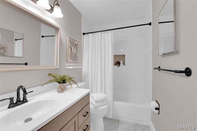 9179 N Swan Cir, Brentwood, MO 63144 - bathroom featuring vanity, toilet, and shower / bath combo with shower curtain
