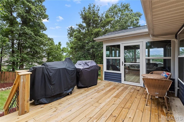 818 Sheraton Ln, Herculaneum, MO 63048 - wooden deck featuring area for grilling and a sunroom