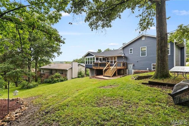 818 Sheraton Ln, Herculaneum, MO 63048 - rear view of property with stairs, a wooden deck, and a yard