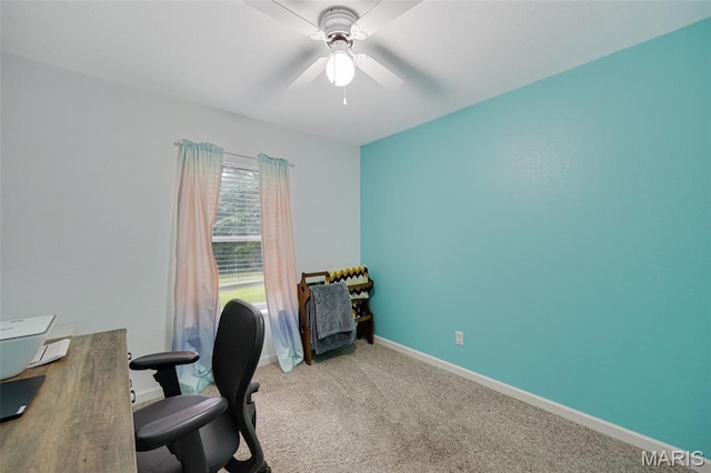 10041 Fox Haven Rd, Blackwell, MO 63626 - carpeted home office featuring a ceiling fan and baseboards