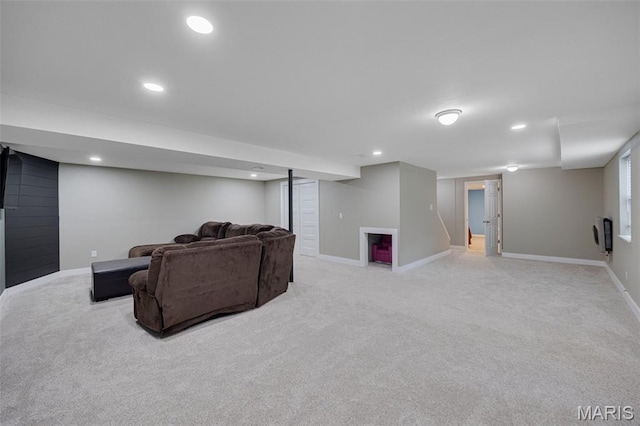 10041 Fox Haven Rd, Blackwell, MO 63626 - living room featuring light carpet, baseboards, and recessed lighting