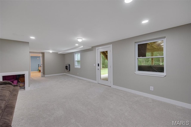 10041 Fox Haven Rd, Blackwell, MO 63626 - below grade area featuring carpet floors, baseboards, and recessed lighting