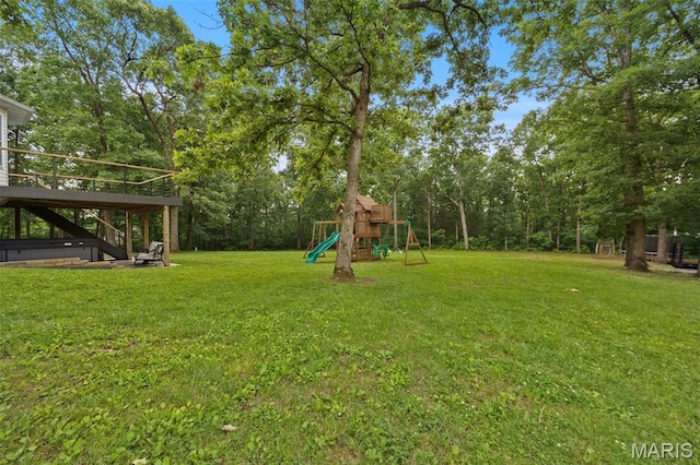 10041 Fox Haven Rd, Blackwell, MO 63626 - view of grassy yard featuring a playground and stairway