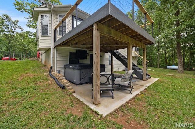 10041 Fox Haven Rd, Blackwell, MO 63626 - view of patio featuring a hot tub and stairs