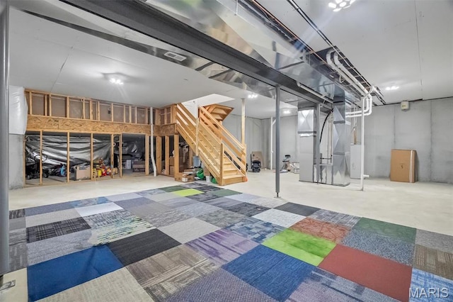 708 Kenmare Ct, Ofallon, MO 63368 - unfinished basement featuring stairs and heating unit