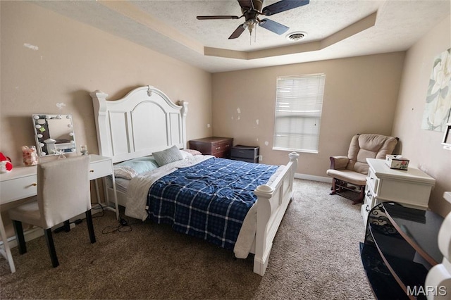 806 Erika Leigh Ct, Caseyville, IL 62232 - bedroom with a raised ceiling, carpet flooring, a textured ceiling, and a ceiling fan