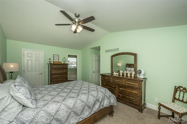 5 Poor Richard Ct, Ofallon, MO 63366 - bedroom with vaulted ceiling, carpet, and a ceiling fan