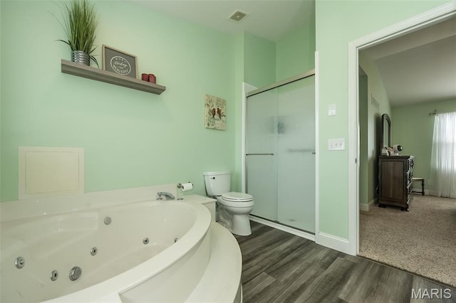 5 Poor Richard Ct, Ofallon, MO 63366 - full bath featuring a shower stall, a tub with jets, and wood finished floors