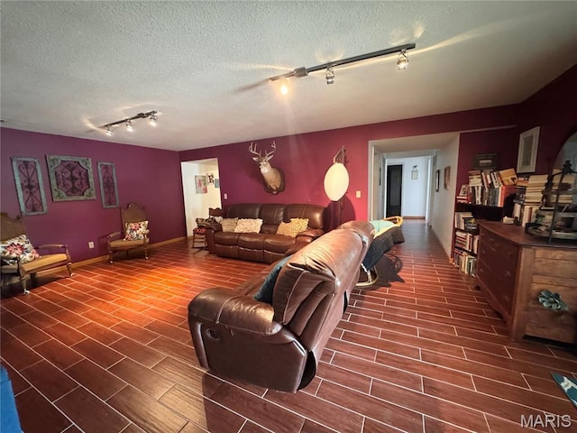 3581 Eagle Crest Dr, Palmyra, MO 63461 - living area featuring rail lighting, a textured ceiling, and wood finish floors
