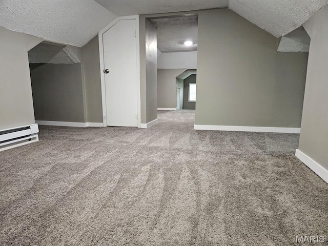 308 E Kathleen, Sikeston, MO 63801 - bonus room with a textured ceiling, vaulted ceiling, carpet, a baseboard radiator, and baseboards