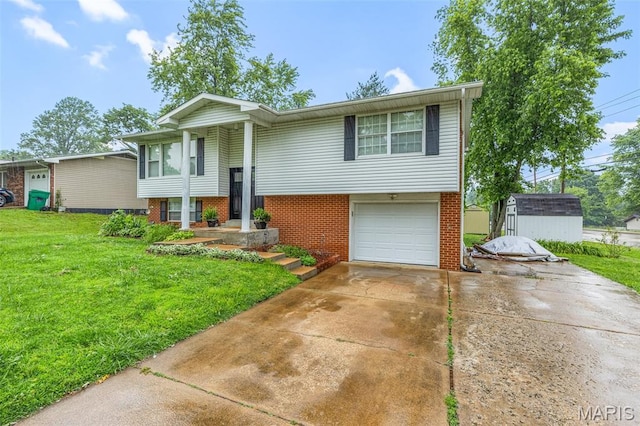 1 Mileva Ct, Farmington, MO 63640 - bi-level home featuring driveway, brick siding, a front lawn, and a garage