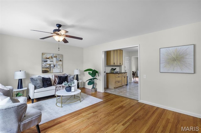 1385 Mallard Ln, Florissant, MO 63031 - living room with a ceiling fan and light wood-style floors