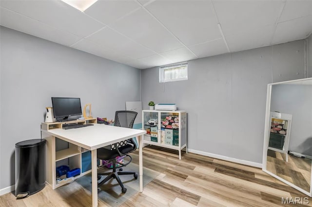 12006 Glengrove Dr, Maryland Heights, MO 63043 - office area featuring a drop ceiling and wood finished floors