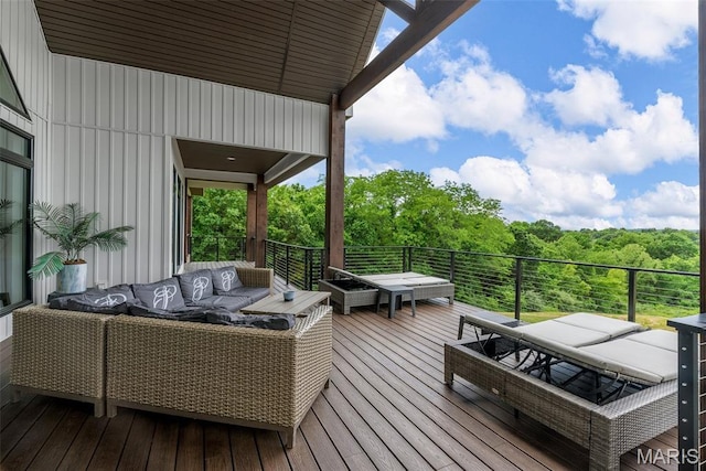 22206 Tree Farm Rd, Hermann, MO 63383 - deck with an outdoor living space and a wooded view