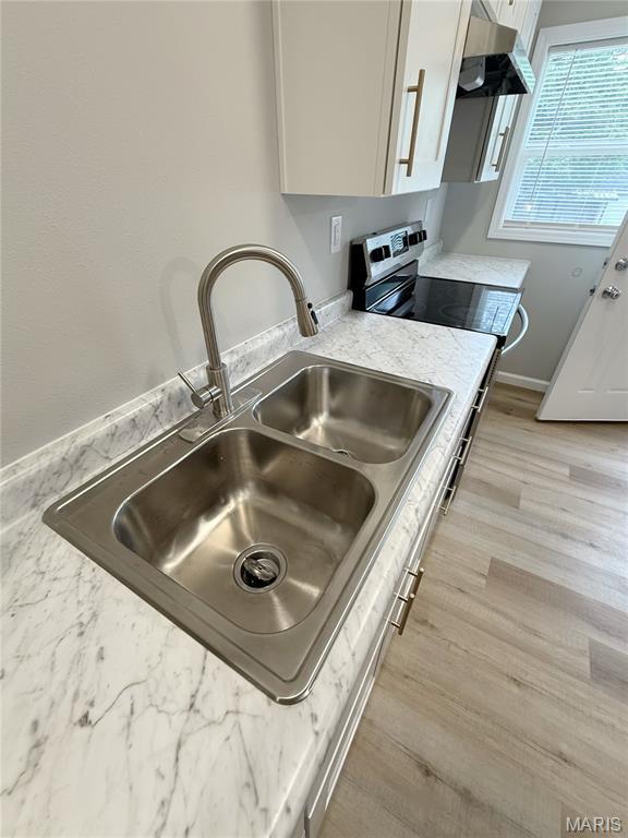 604 N Henderson St Unit A & B, Salem, MO 65560 - kitchen view of a sink, light stone counters, white cabinets, and light wood-style floors