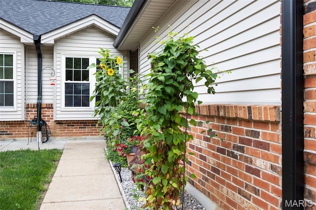 205 Fawn Meadow Ct, Ofallon, MO 63366 - view of exterior entry with a shingled roof and brick siding