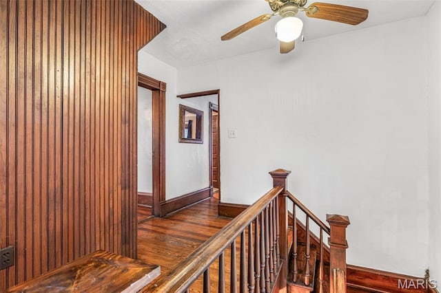 698N 3rd St, Saint Genevieve, MO 63670 - staircase featuring ceiling fan and wood finished floors