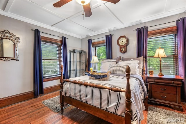 698N 3rd St, Saint Genevieve, MO 63670 - bedroom featuring wood finished floors, coffered ceiling, and ceiling fan