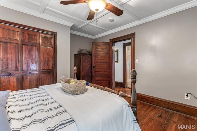 698N 3rd St, Saint Genevieve, MO 63670 - bedroom featuring hardwood / wood-style floors, ceiling fan, and coffered ceiling