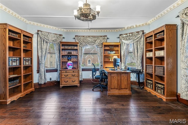 698N 3rd St, Saint Genevieve, MO 63670 - office featuring a chandelier and dark wood-style flooring