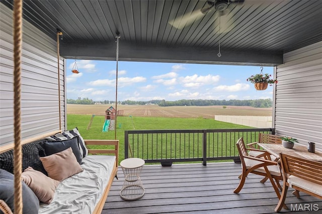 8353 Maple Grove Rd, Troy, IL 62294 - wooden deck featuring a view of countryside, a lawn, and agricultural area