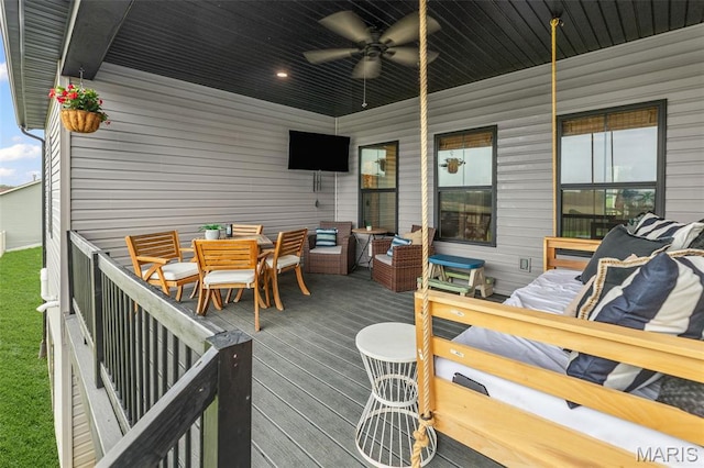 8353 Maple Grove Rd, Troy, IL 62294 - wooden porch featuring ceiling fan and an outdoor hangout area