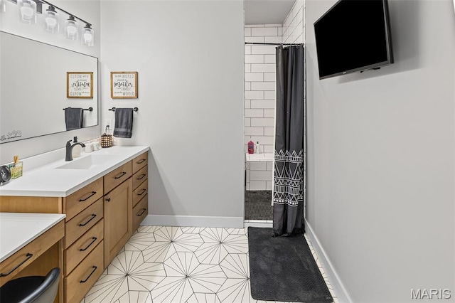 8353 Maple Grove Rd, Troy, IL 62294 - bathroom with tile patterned flooring, vanity, and curtained shower