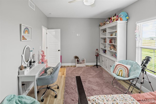 8353 Maple Grove Rd, Troy, IL 62294 - office area with wood finished floors, a ceiling fan, and healthy amount of natural light