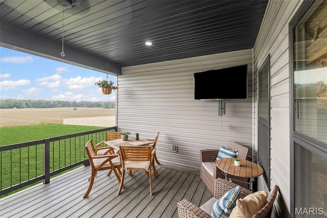 8353 Maple Grove Rd, Troy, IL 62294 - wooden terrace with a yard, outdoor dining area, and a view of rural / pastoral area