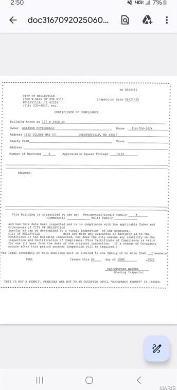 107 N 18th St, Belleville, IL 62226 - view of a document