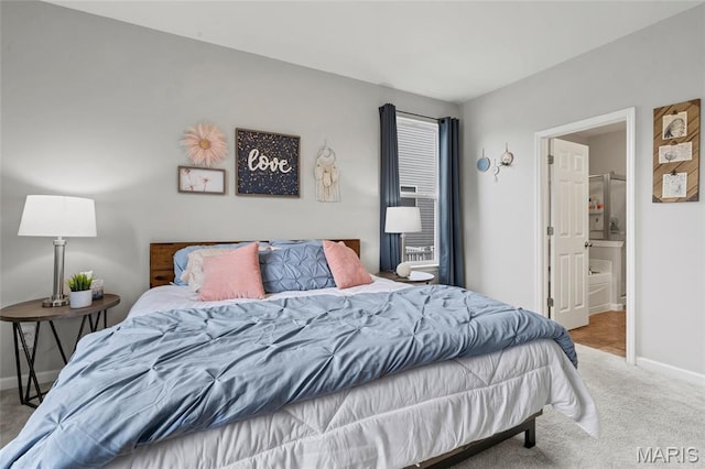 803 Brimley Dr, Cottleville, MO 63304 - carpeted bedroom featuring baseboards and connected bathroom