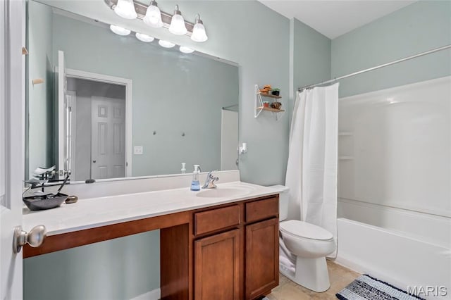 803 Brimley Dr, Cottleville, MO 63304 - full bathroom featuring vanity, shower / bath combo with shower curtain, and tile patterned floors
