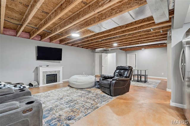 803 Brimley Dr, Cottleville, MO 63304 - living area featuring baseboards and a fireplace