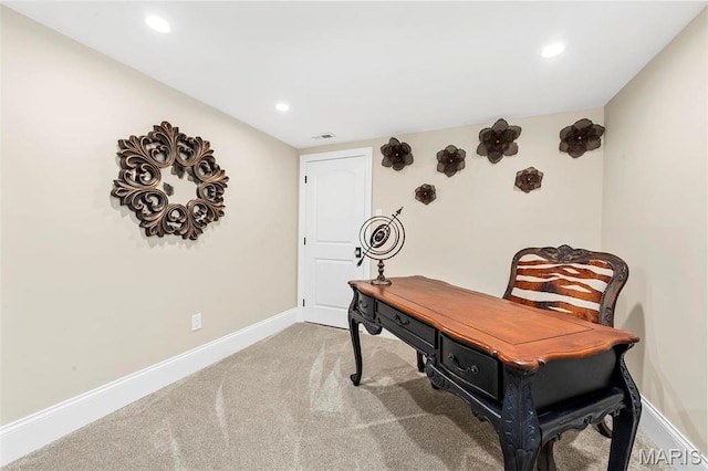 1315 Wildhorse Meadows Dr, Chesterfield, MO 63005 - office featuring light carpet, baseboards, and recessed lighting