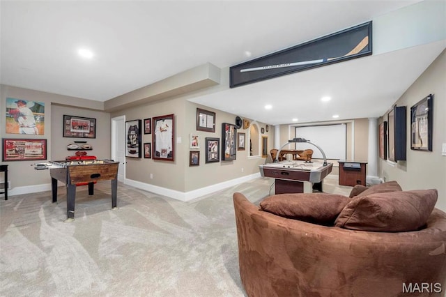 1315 Wildhorse Meadows Dr, Chesterfield, MO 63005 - rec room with light carpet, baseboards, and recessed lighting