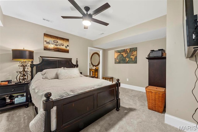 1315 Wildhorse Meadows Dr, Chesterfield, MO 63005 - bedroom with light colored carpet, baseboards, and ceiling fan