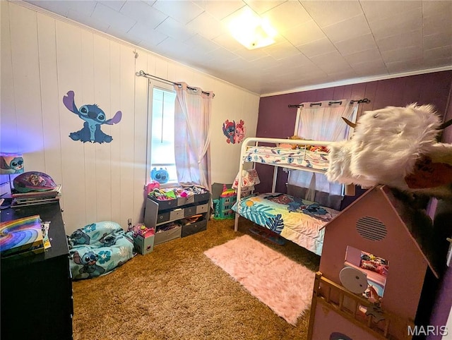 200 N Elm St, Campbell, MO 63933 - bedroom with crown molding, carpet, and wood walls
