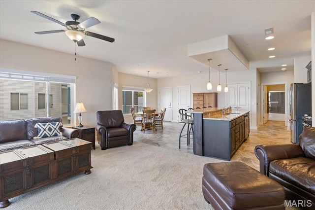 18051 Blue Anchor Dr Unit 533, Gravois Mills, MO 65037 - living room featuring ceiling fan, recessed lighting, and light carpet