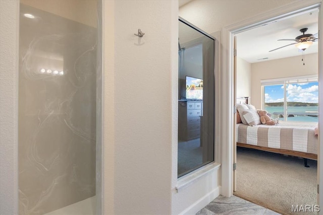 18051 Blue Anchor Dr Unit 533, Gravois Mills, MO 65037 - bathroom with ensuite bath, walk in shower, and a ceiling fan