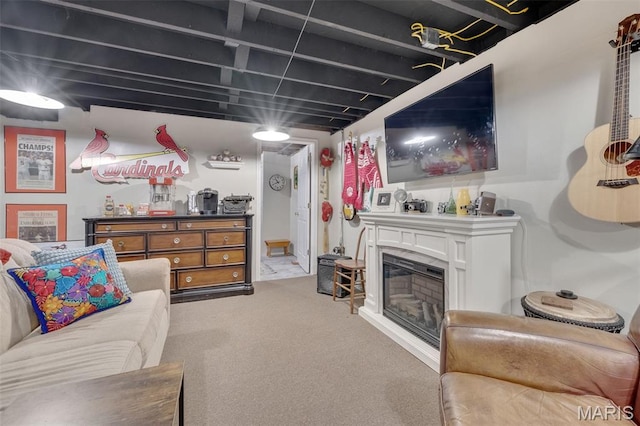 169 W Kirkham Ave, Webster Groves, MO 63119 - living room featuring carpet and a glass covered fireplace