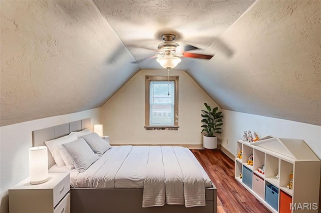27 N 14th St, Belleville, IL 62220 - bedroom featuring a textured ceiling, wood finished floors, lofted ceiling, and ceiling fan