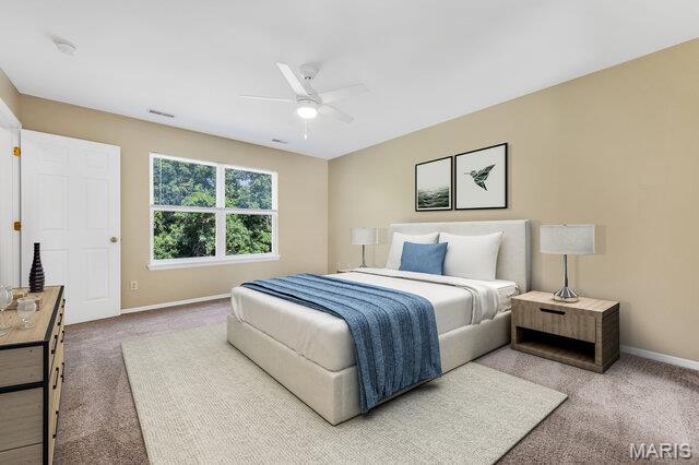 1305 Flintshire Ln, Lake St Louis, MO 63367 - bedroom featuring carpet and a ceiling fan