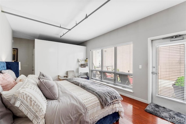 901 Washington Ave Unit 702, Saint Louis, MO 63101 - bedroom with wood finished floors, access to outside, and baseboards