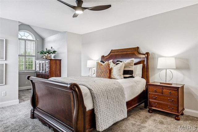 776 Hillenkamp Dr, Weldon Spring, MO 63304 - bedroom featuring carpet, vaulted ceiling, and a ceiling fan
