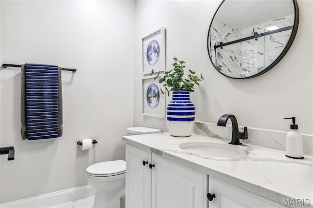 776 Hillenkamp Dr, Weldon Spring, MO 63304 - bathroom featuring a marble finish shower, vanity, and marble look tiles