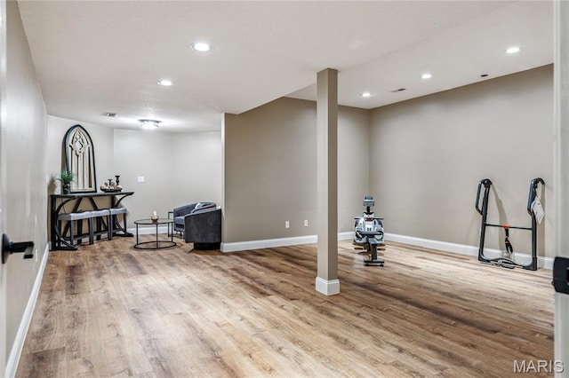 776 Hillenkamp Dr, Weldon Spring, MO 63304 - workout room with wood finished floors and recessed lighting