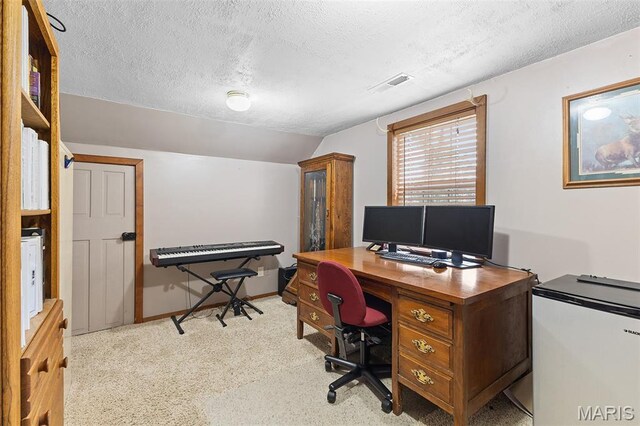 2004 Possum Hollow Rd, Farmington, MO 63640 - carpeted office space with a textured ceiling and vaulted ceiling