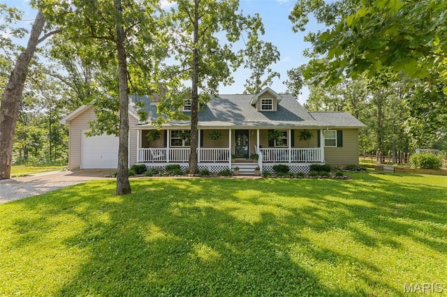2004 Possum Hollow Rd, Farmington, MO 63640 - new england style home with a porch, concrete driveway, a front yard, and an attached garage