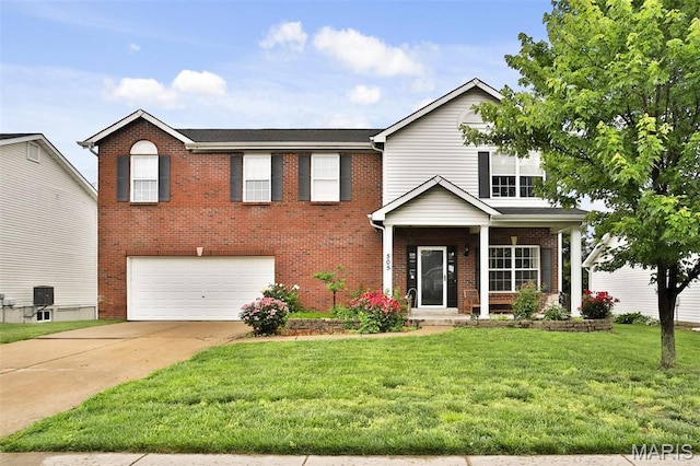 505 Lias Way, Wentzville, MO 63385 - traditional-style house featuring an attached garage, a front lawn, concrete driveway, and brick siding