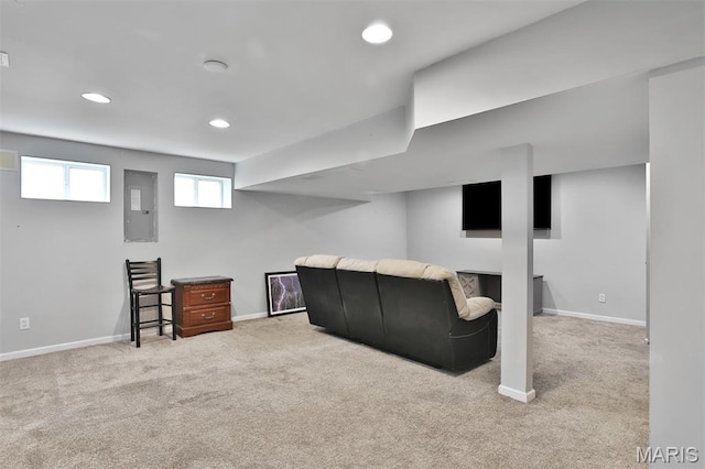 505 Lias Way, Wentzville, MO 63385 - carpeted living area featuring electric panel and recessed lighting